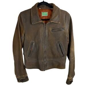 Vintage Levis LVC 1930s Menlo Leather Full Zip Jacket Italy Made Brown Sz Small